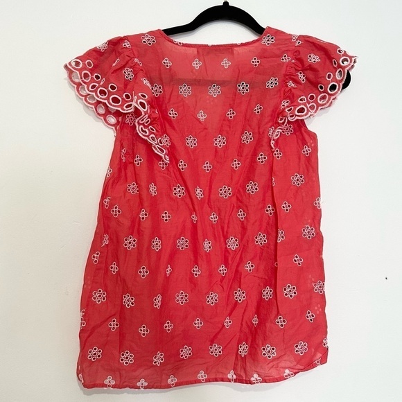 Loft Ann Taylor XXS Women's Red Eyelet Flutter Ruffle Blouse Top coral - Picture 5 of 5